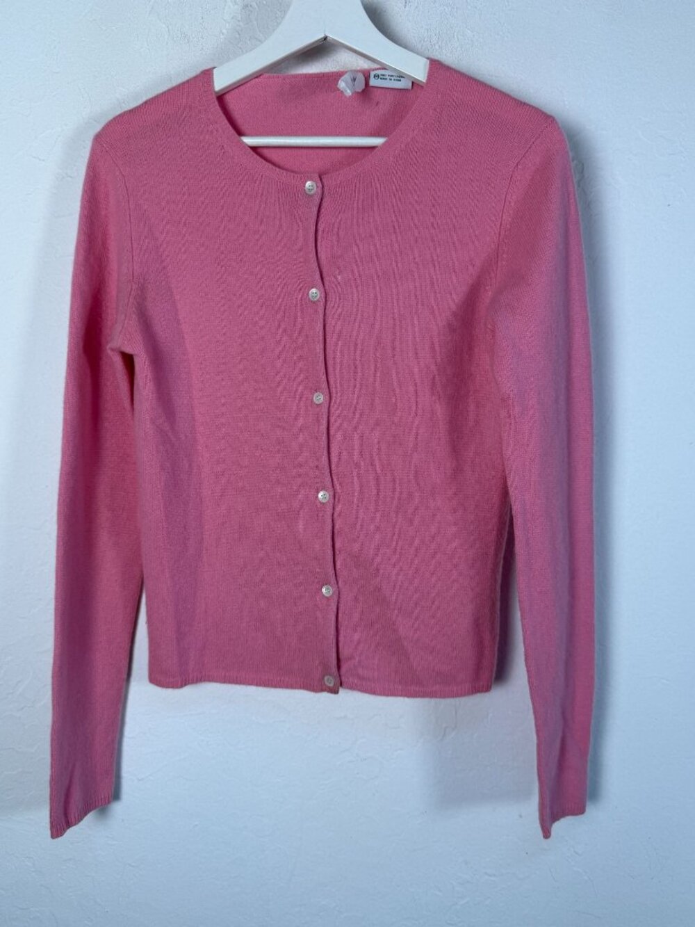 TseSay Womens 100% Cashmere Cardigan Sweater Medium Pink Button-Up Long Sleeve